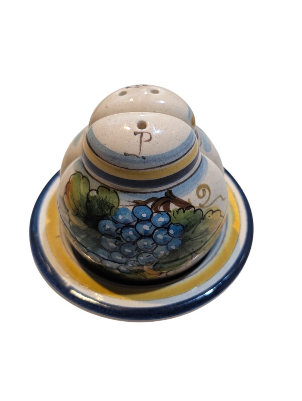 Deruta Italian 'The Better Half' Salt and Pepper set with tray/saucer